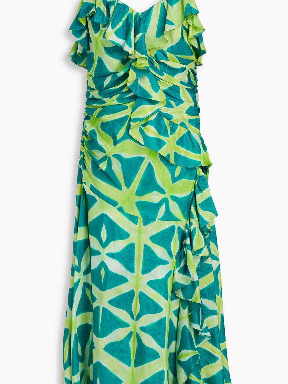 zoya ruffled printed silk-satin midi dress