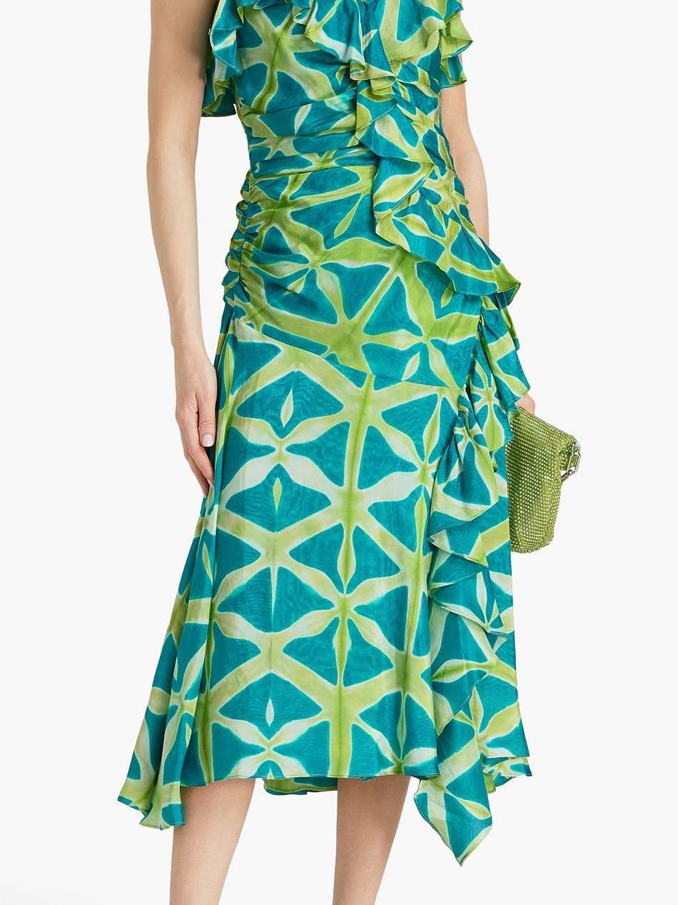 zoya ruffled printed silk-satin midi dress