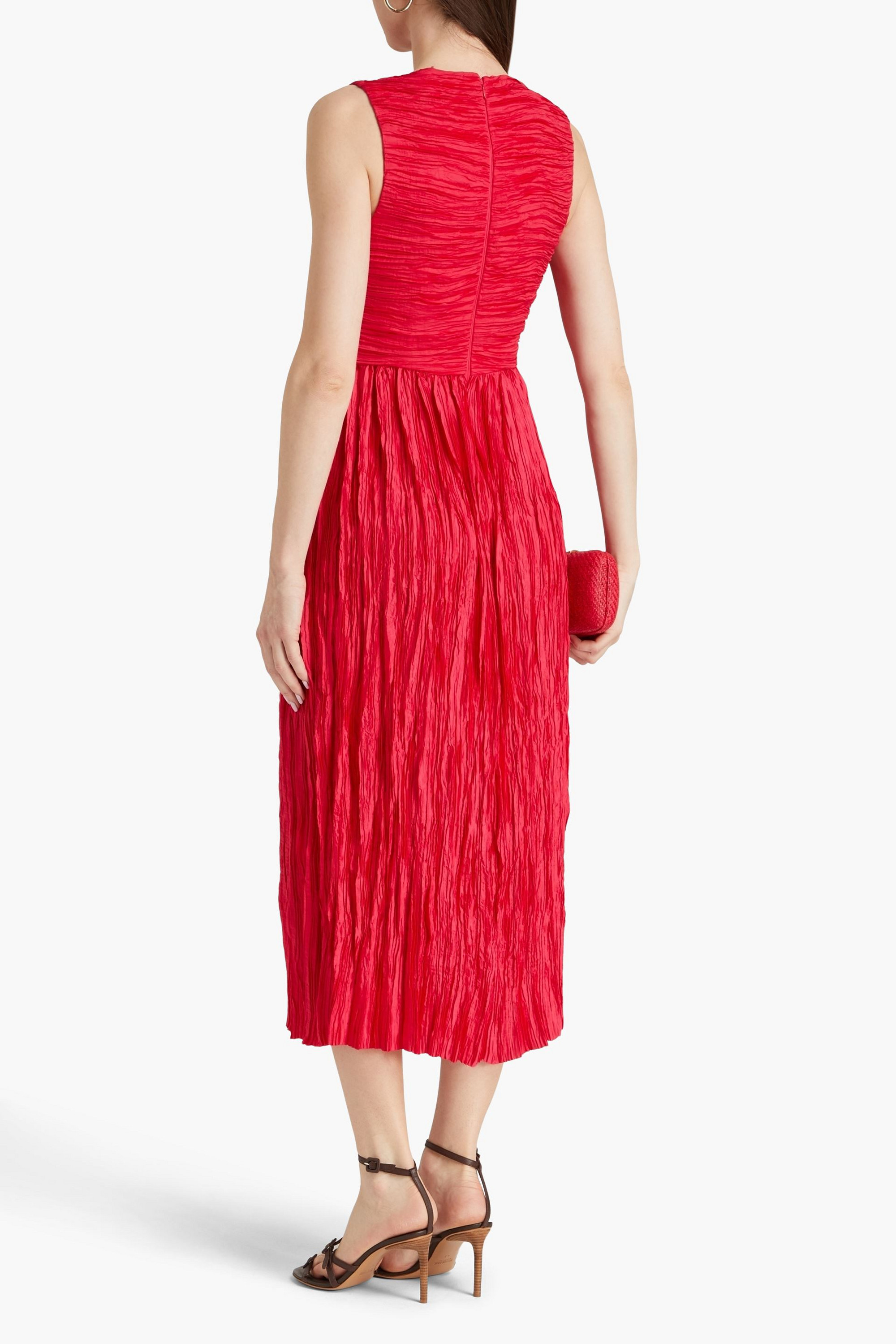 Ulla Johnson Circe ruffled plissé-satin midi dress thumbnail