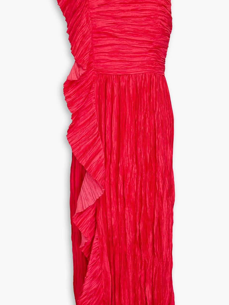 circe ruffled plissé-satin midi dress
