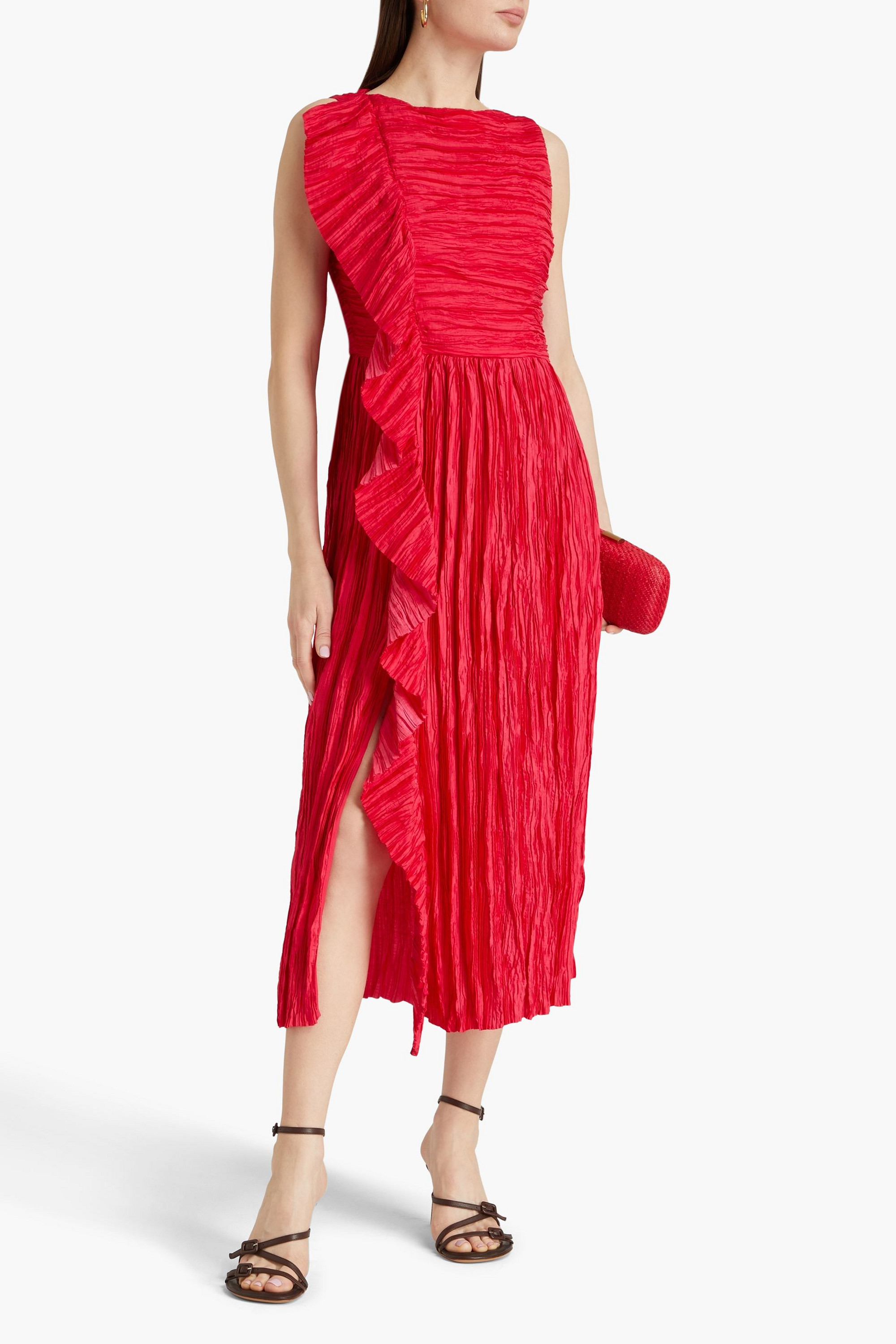 Ulla Johnson Circe ruffled plissé-satin midi dress