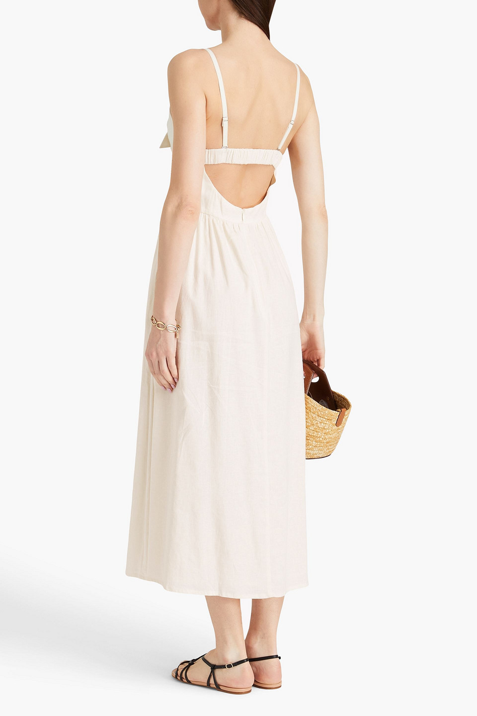 Shop Solid & Striped Aurora Knotted Linen-blend Midi Dress In Ecru