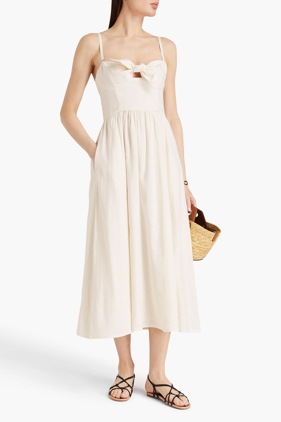 Shop Solid & Striped Aurora Knotted Linen-blend Midi Dress In Ecru