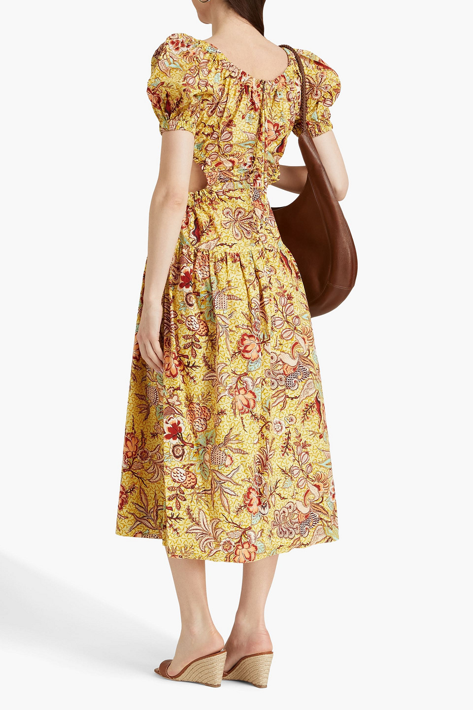 Shop Ulla Johnson Golda Cutout Printed Cotton-poplin Midi Dress In Ringelblumenfarben