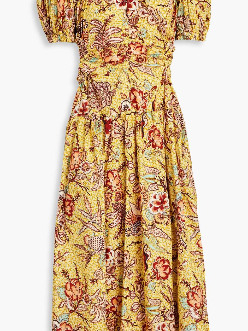 golda cutout printed cotton-poplin midi dress
