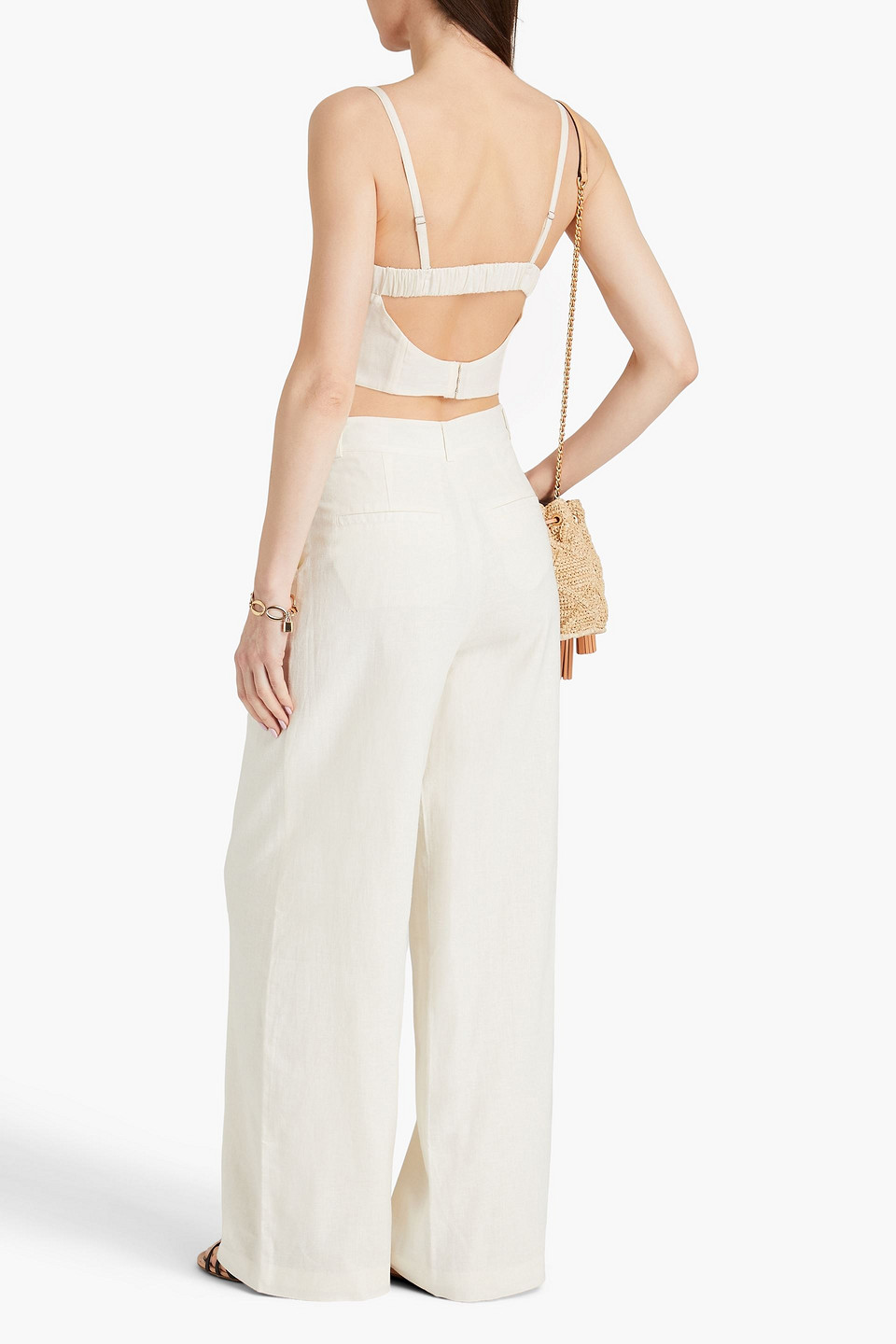 SOLID & STRIPED THE AURORA CROPPED KNOTTED LINEN-BLEND TOP