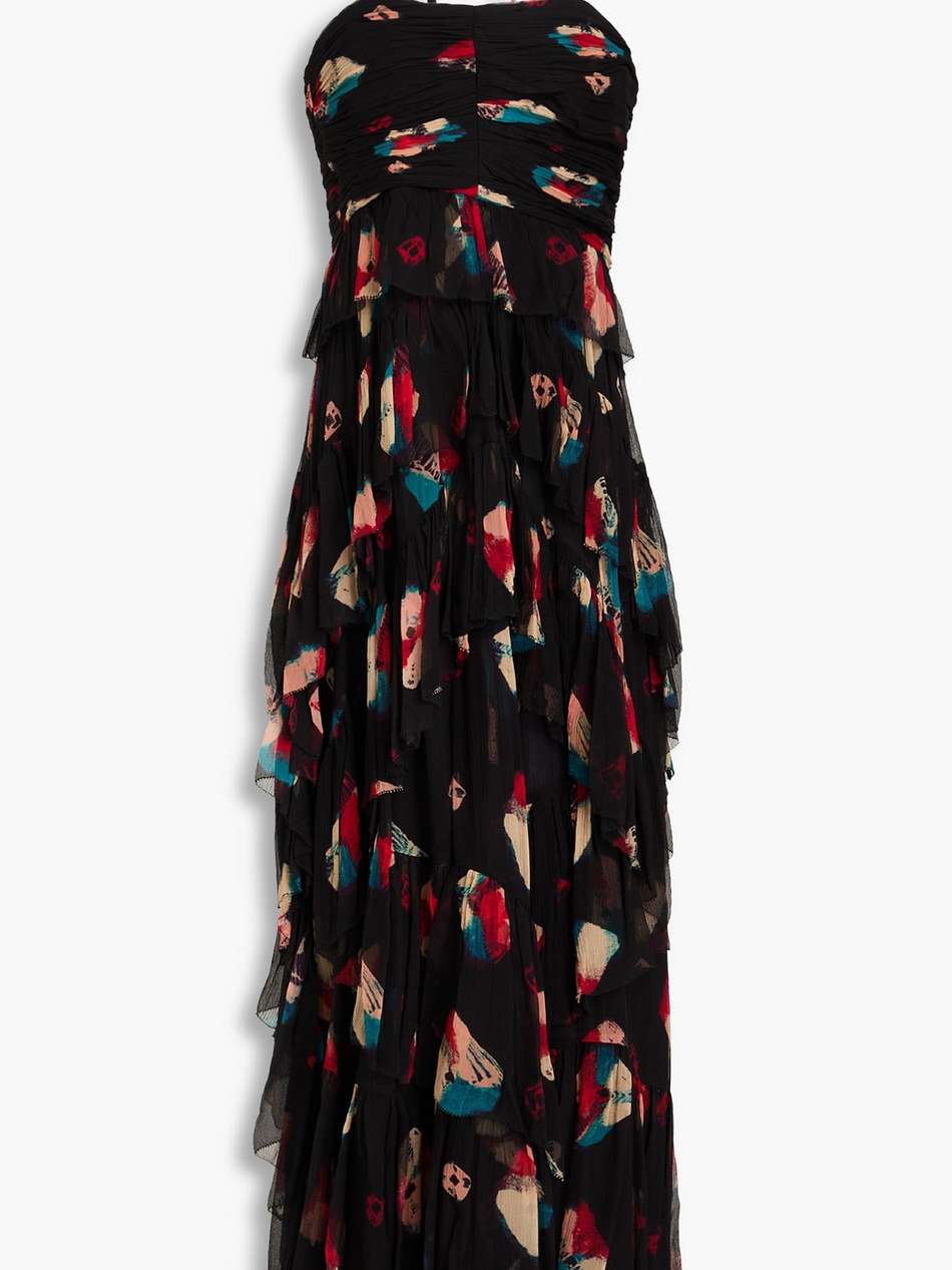 ruffled printed silk-crepon gown