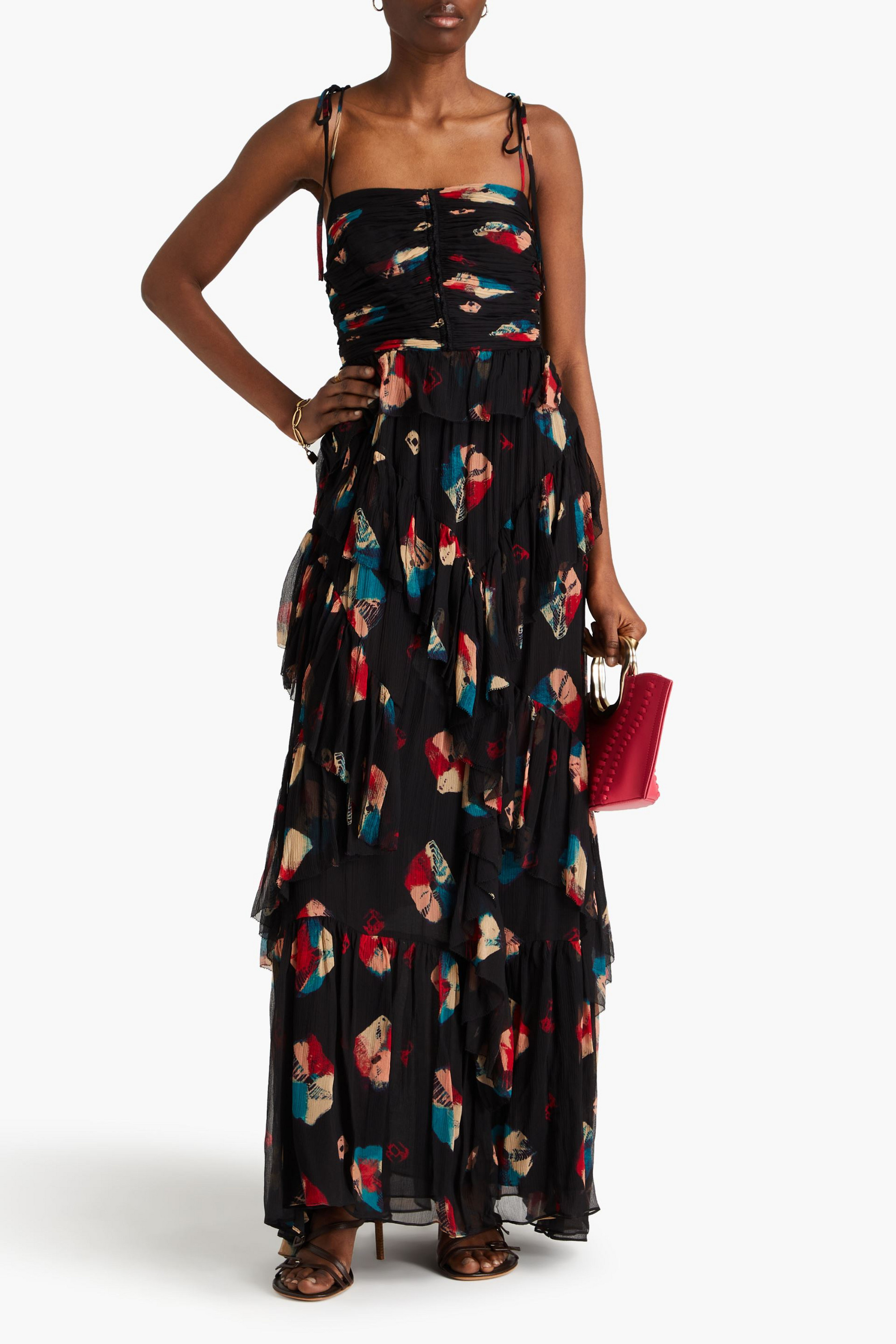 Ulla Johnson Ruffled printed silk-crepon gown