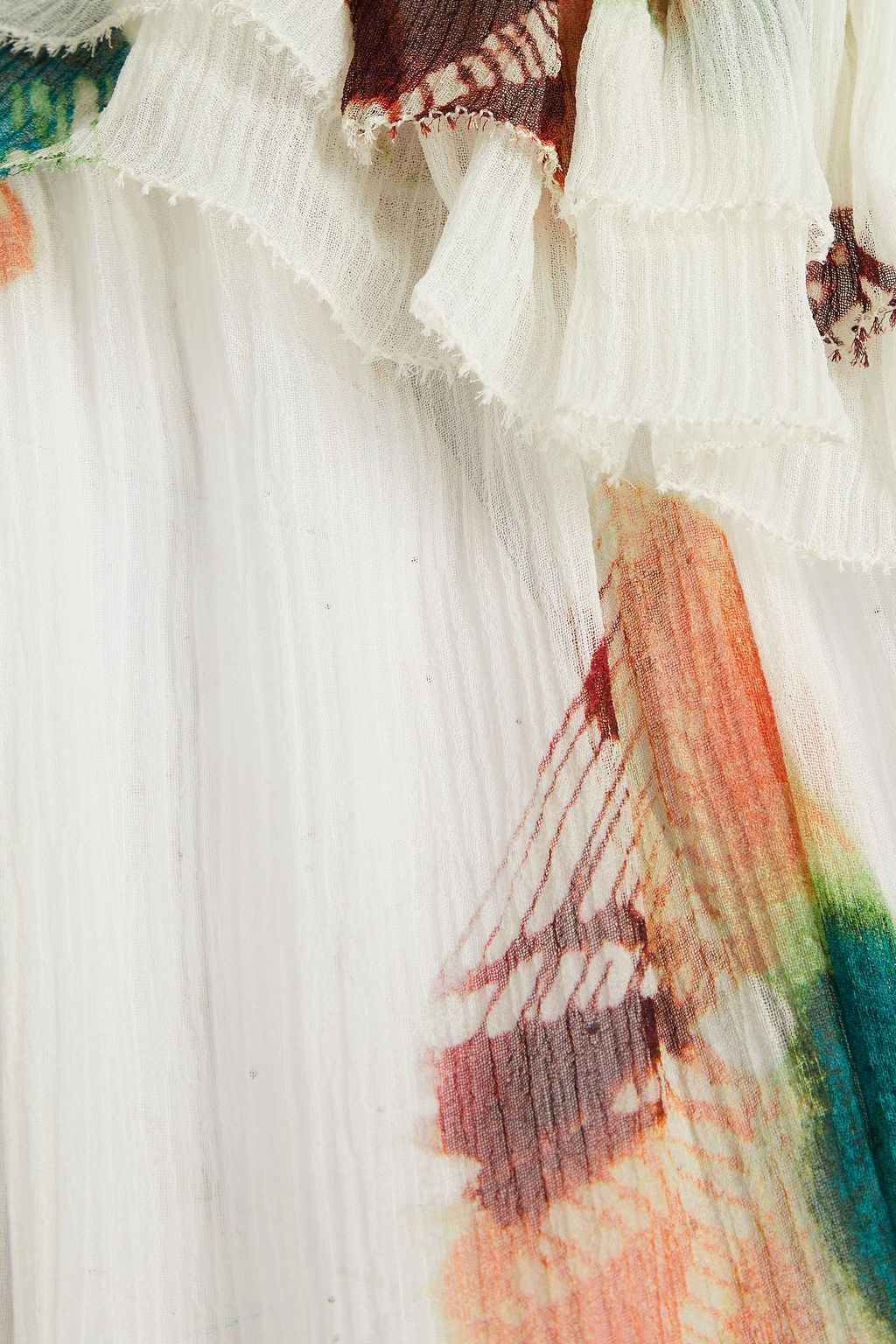 ULLA JOHNSON シルククレポン ブラウス ラッフル付き プリント入り