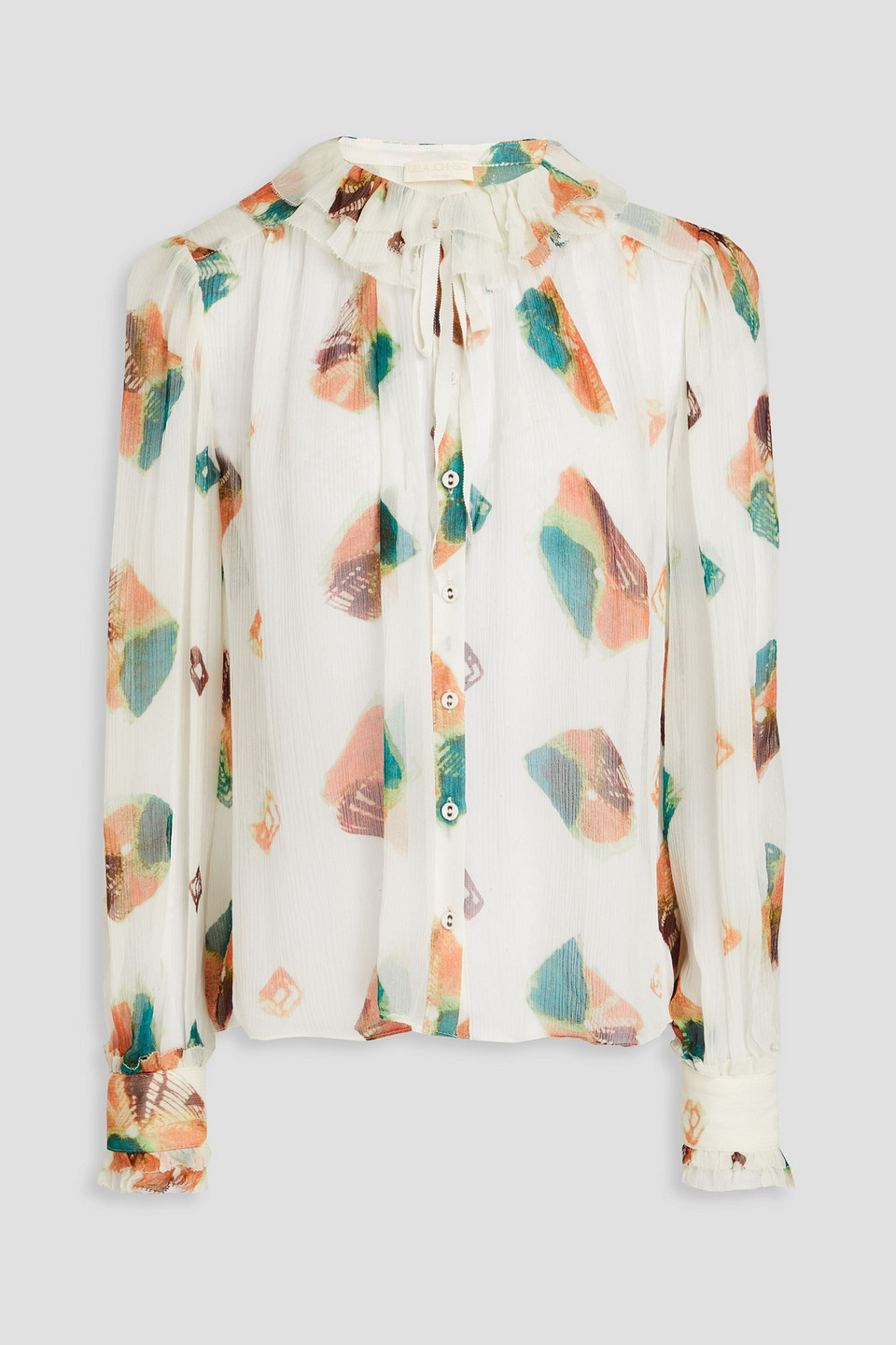 Shop Ulla Johnson Pippa Ruffled Printed Silk-crepon Blouse In Ivory