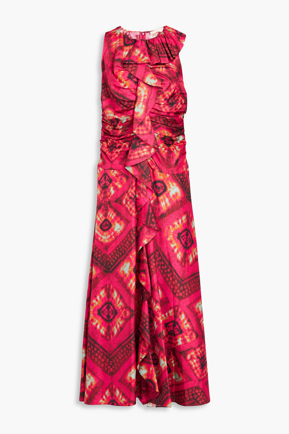 Ulla Johnson Othella Ruffled Printed Silk-twill Midi Dress In Fuchsia