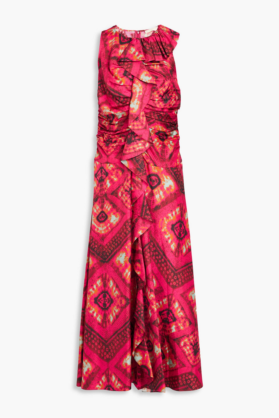 Ulla Johnson Othella Printed Ruffled Silk-twill Midi Dress In Fuchsia