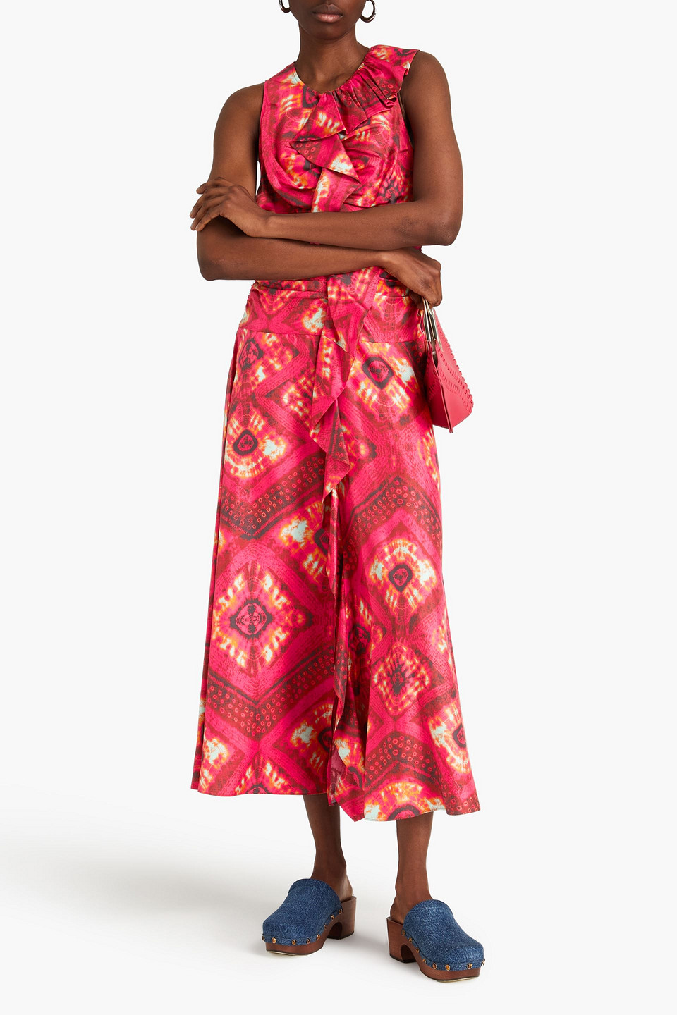 Ulla Johnson Othella Ruffled Printed Silk-twill Midi Dress In Fuchsia