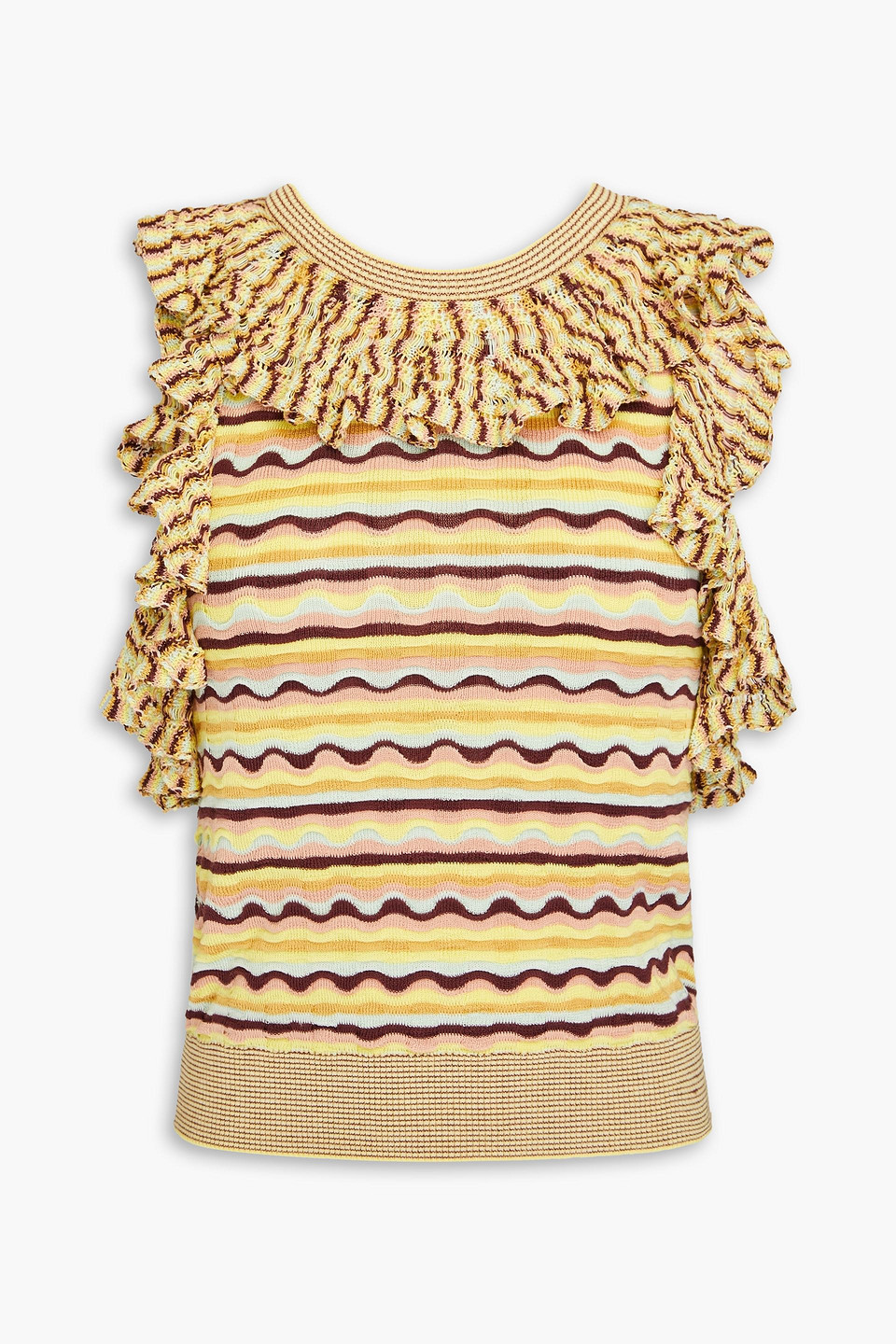 Ulla Johnson Sadie Ruffled Crochet-knit Silk And Cotton-blend Top In Pastel Yellow