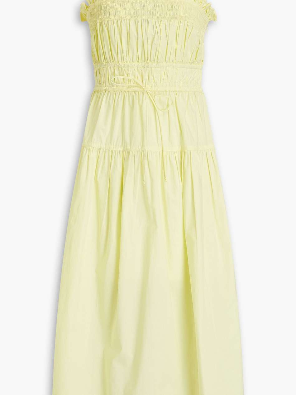 lisbet shirred cotton-poplin midi dress