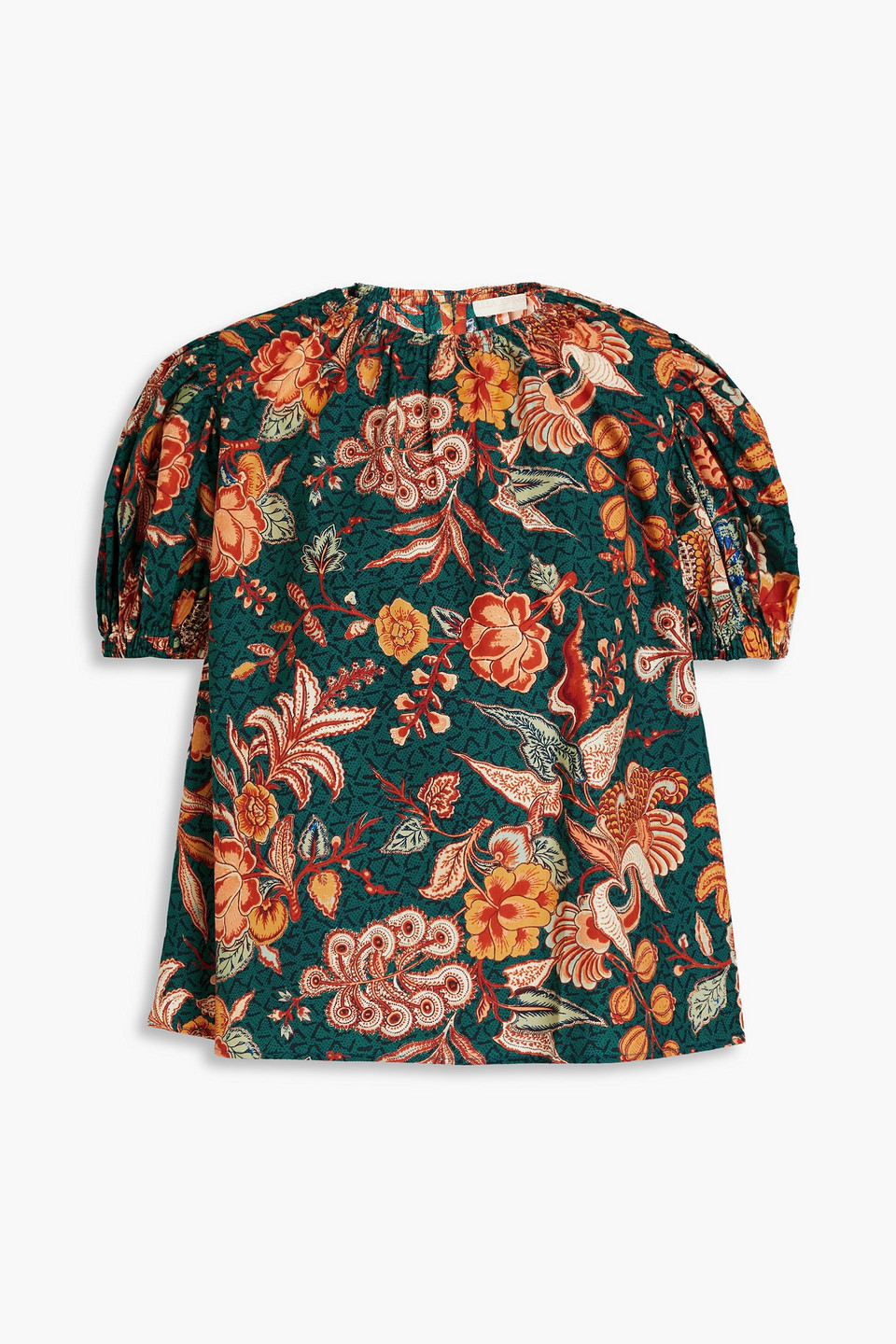 Ulla Johnson Frances Floral Silk Short Puff-sleeve Top In Multicolor
