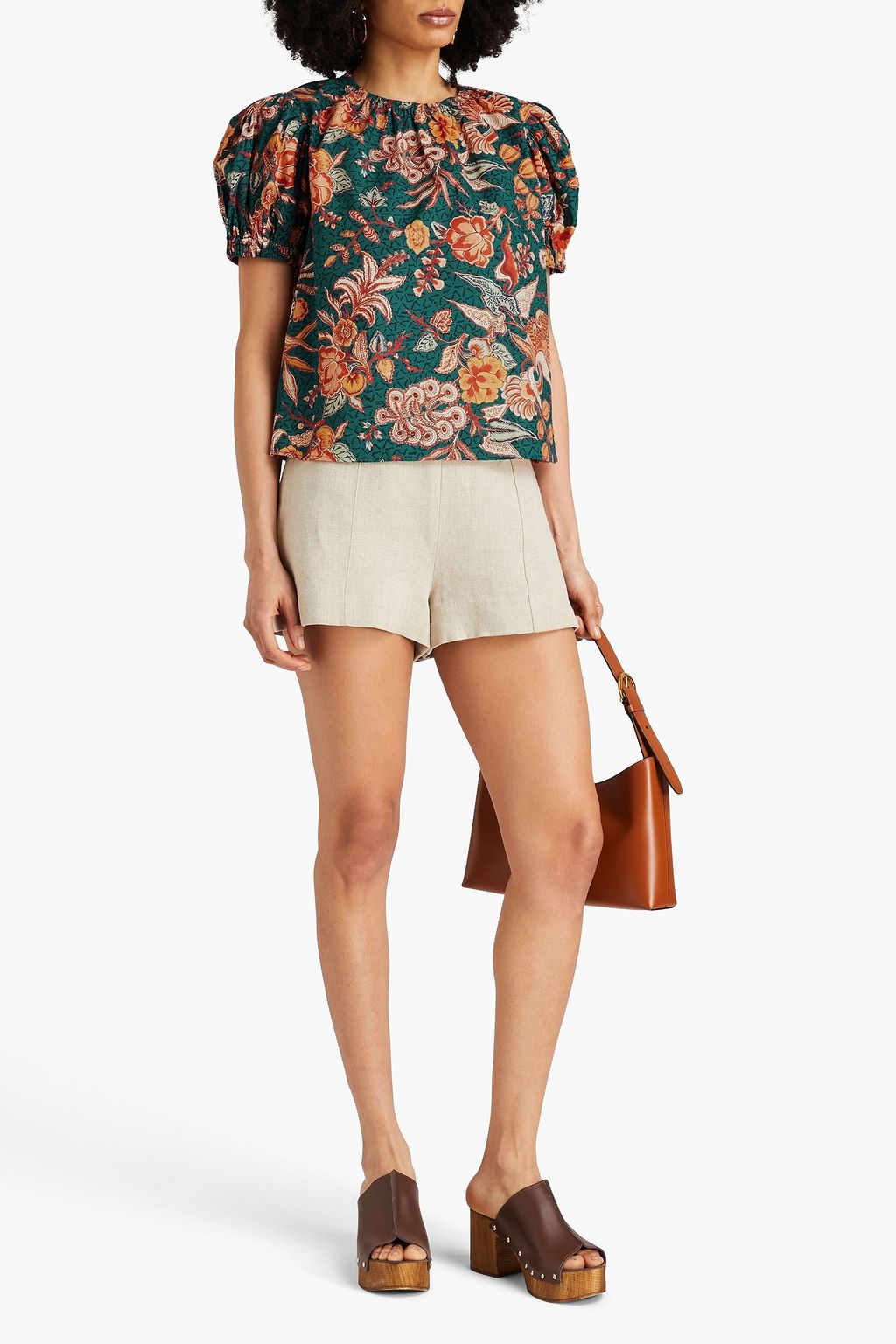ULLA JOHNSON Floral-print cotton-poplin top