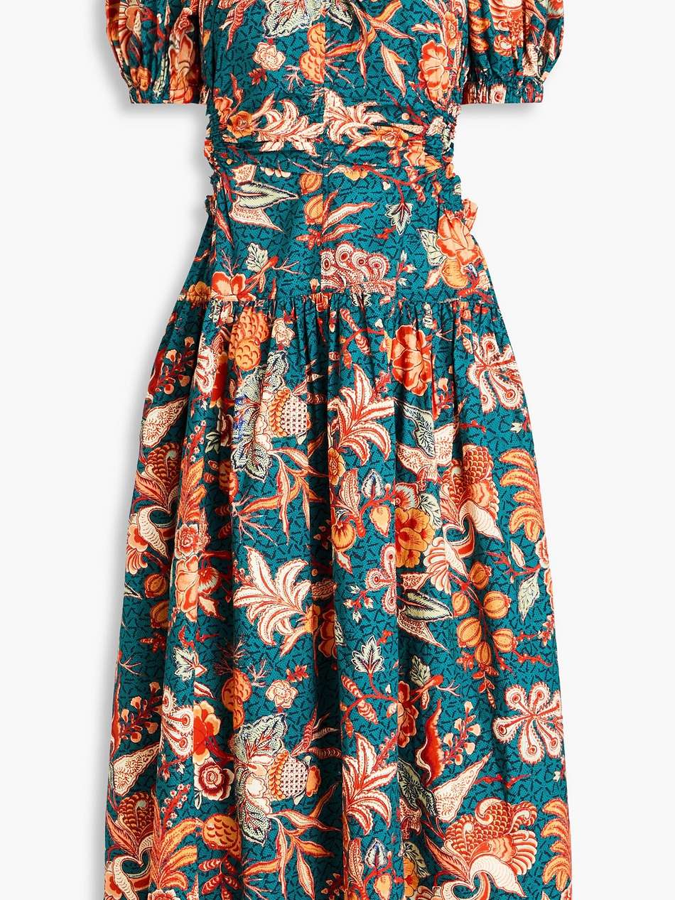 golda cutout printed cotton-poplin midi dress