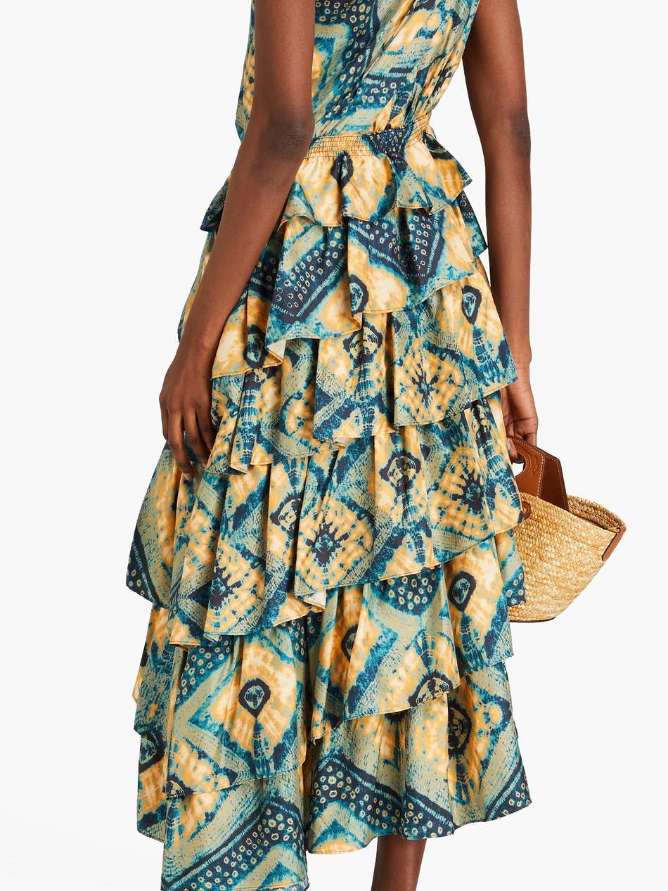 auryn one-shoulder printed silk-twill midi dress