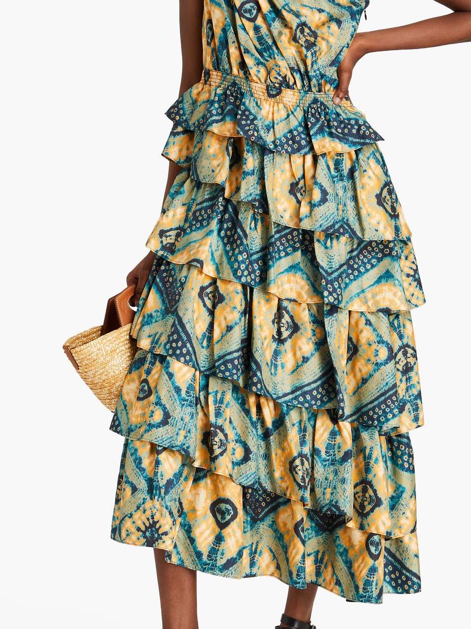 auryn one-shoulder printed silk-twill midi dress