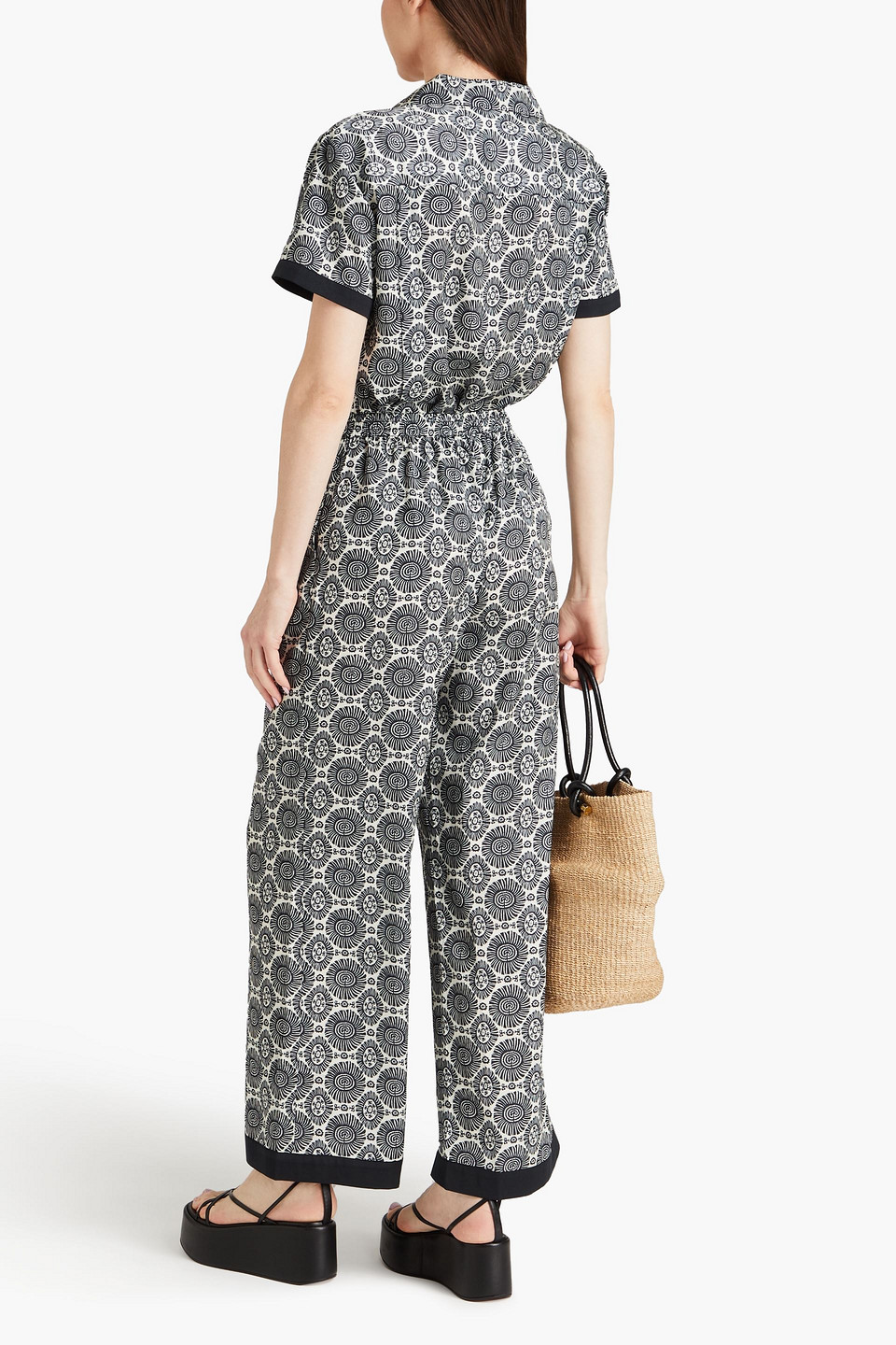 SOLID & STRIPED THE DANI PRINTED SATIN WIDE-LEG PANTS