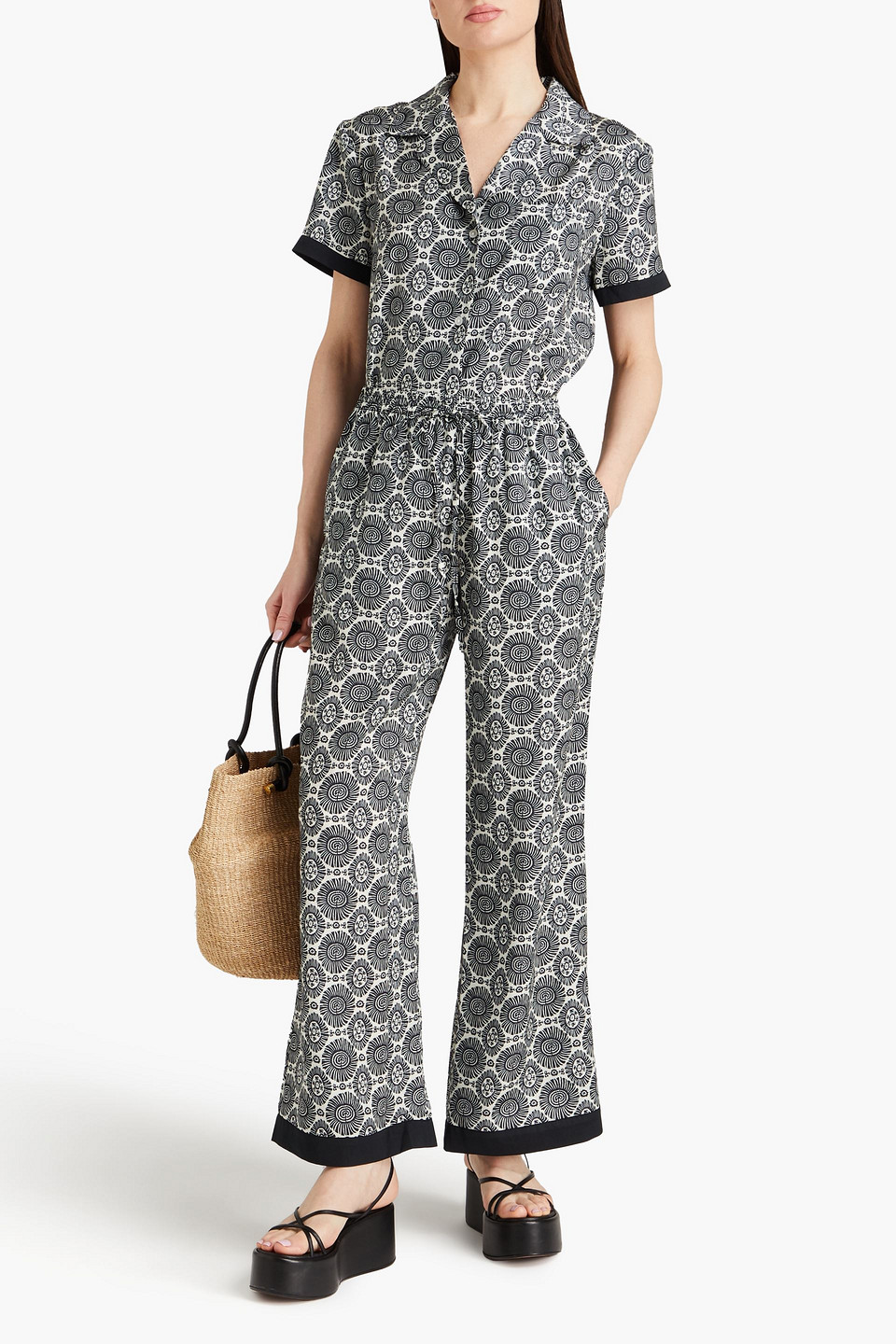 SOLID & STRIPED THE DANI PRINTED SATIN WIDE-LEG PANTS