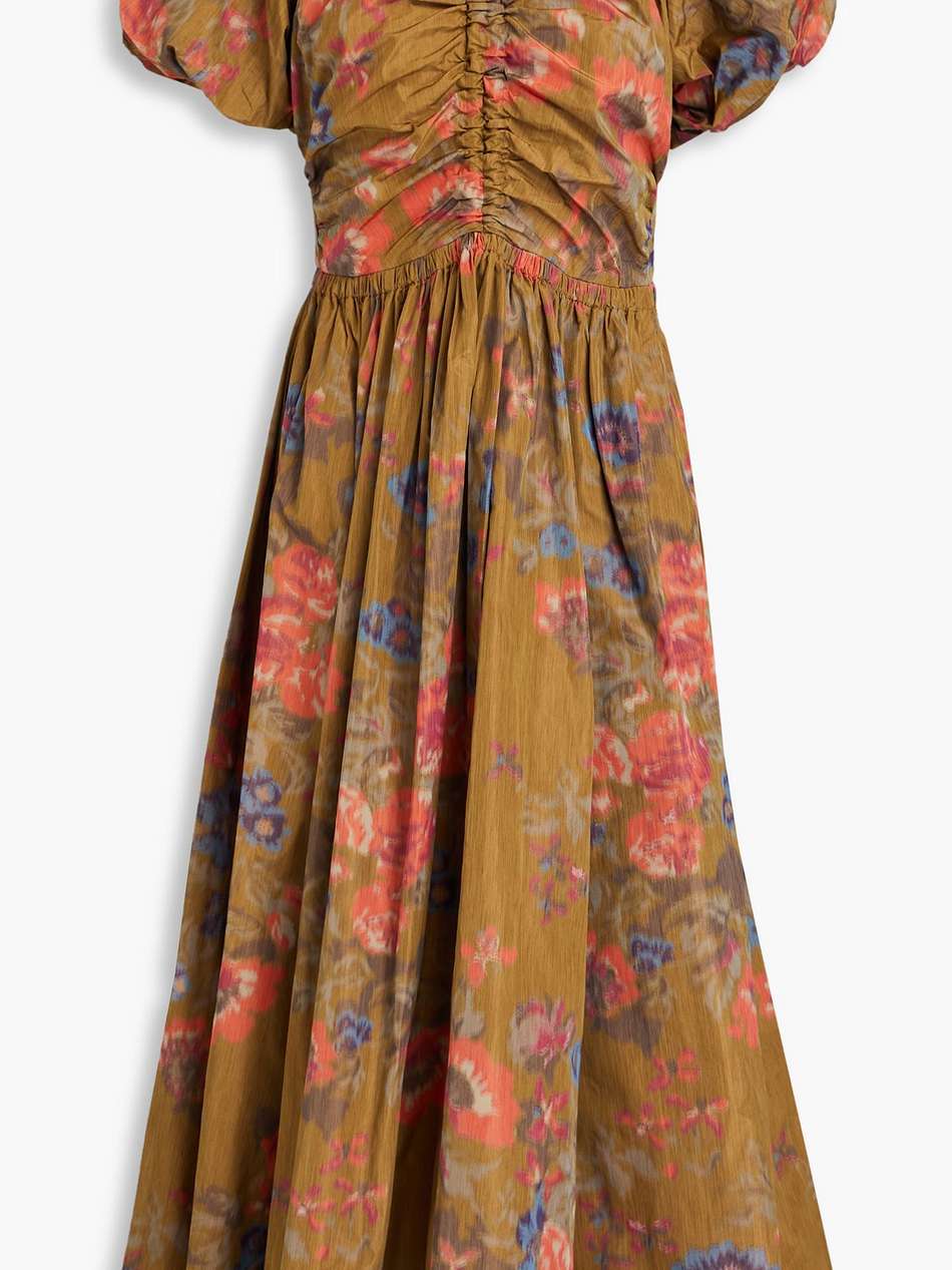 cecile ruched floral-print taffeta midi dress