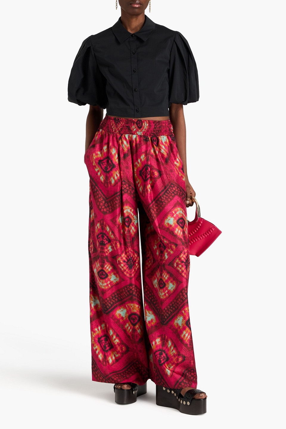 Shop Ulla Johnson Clemence Printed Silk-twill Wide-leg Pants In Fuchsia