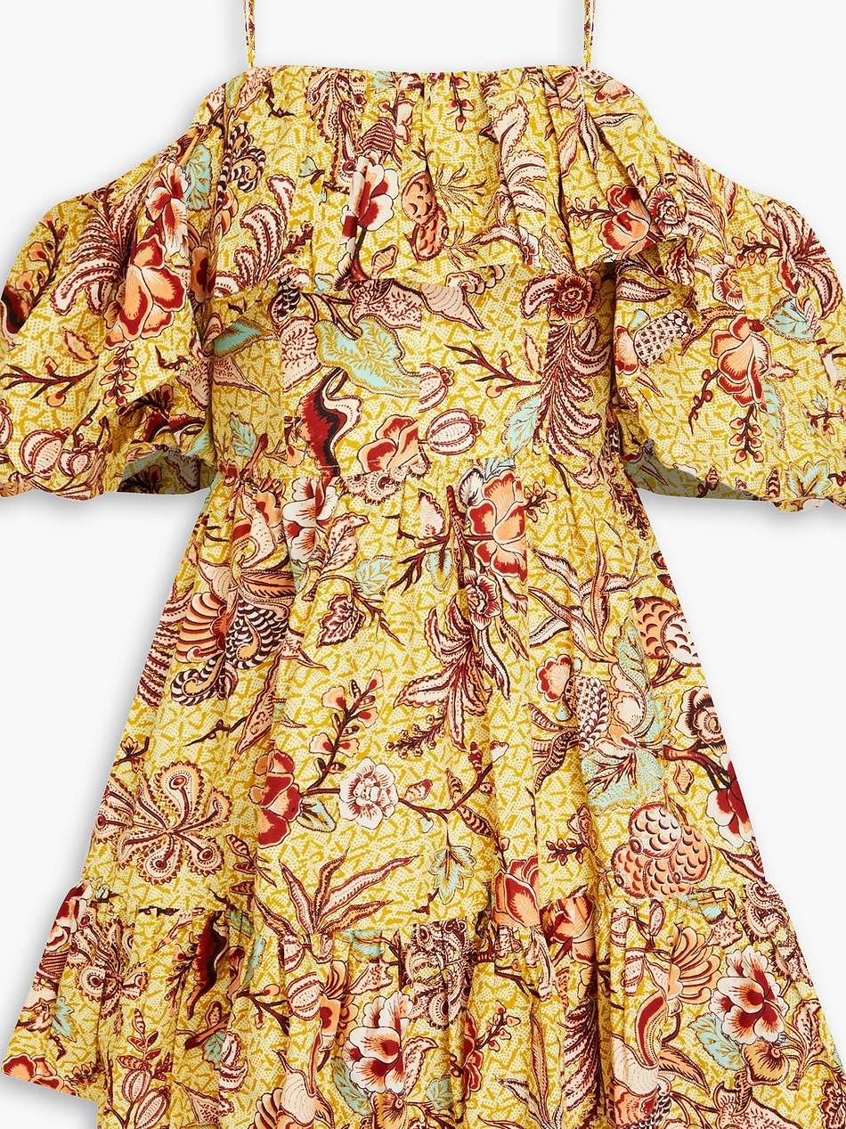 lila cold-shoulder floral-print cotton-poplin mini dress