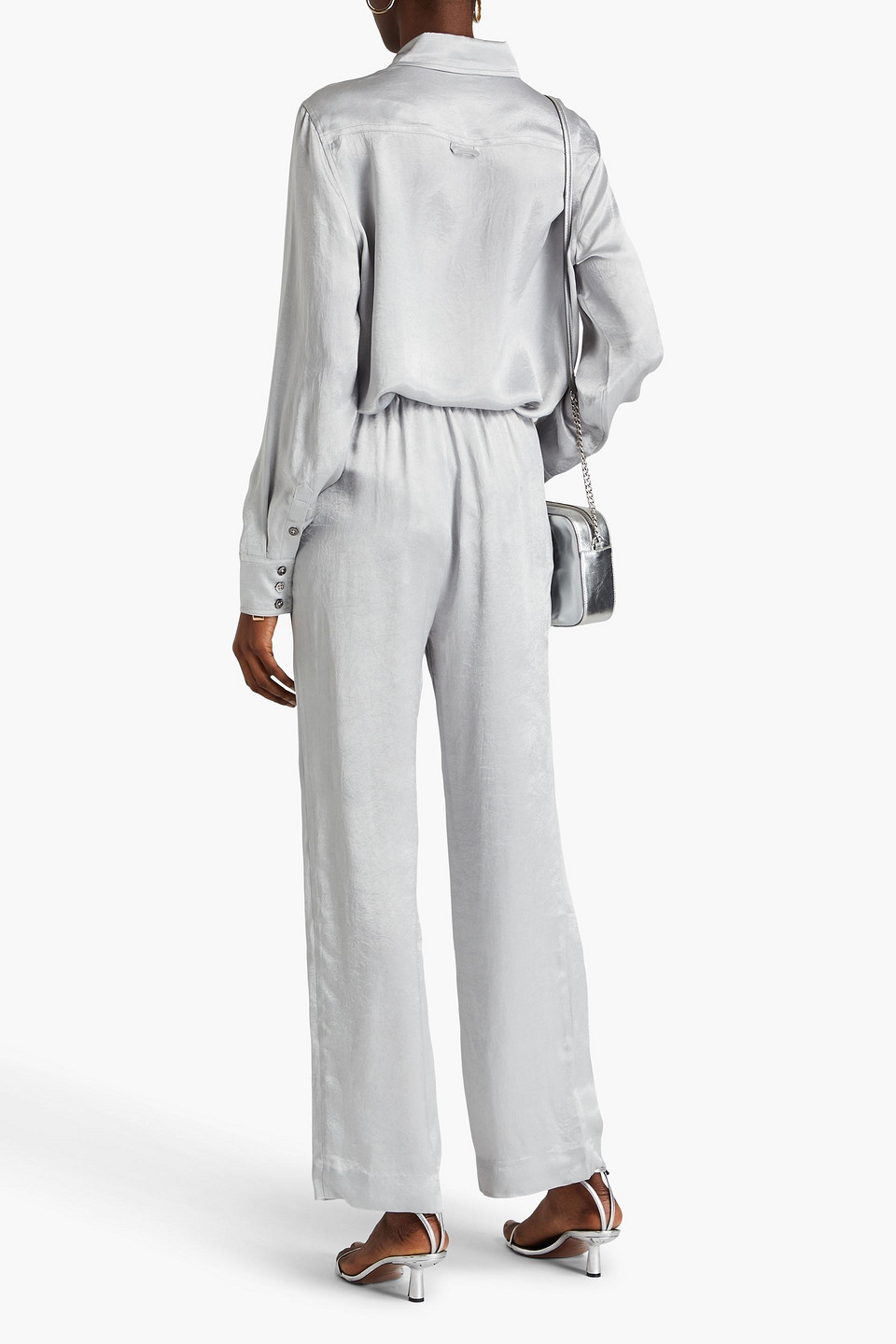 Shop Solid & Striped The Ellis Crinkled-satin Straight-leg Pants In Silber