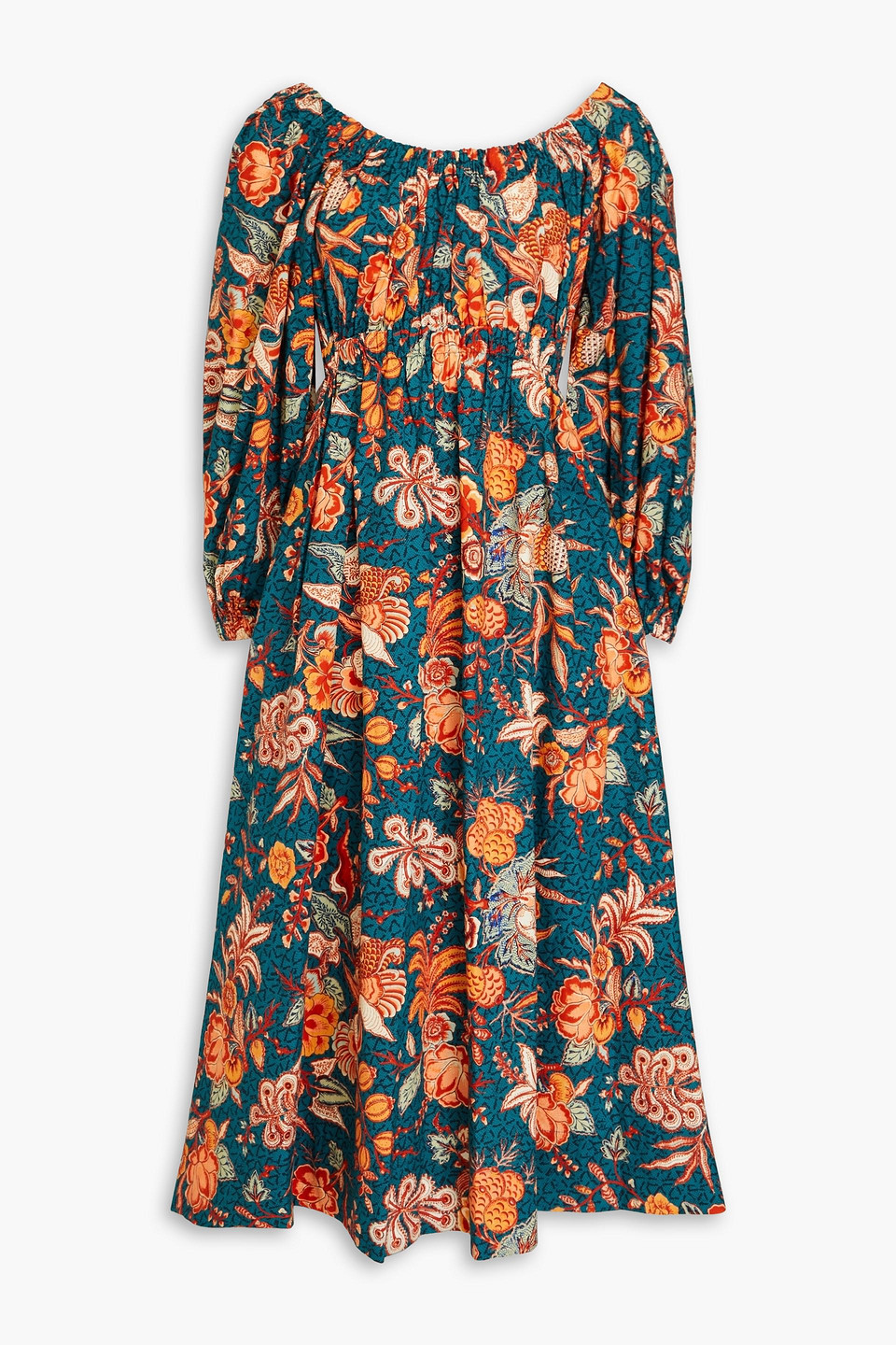 Ulla Johnson Helena Floral-print Cotton-poplin Midi Dress In Petrol