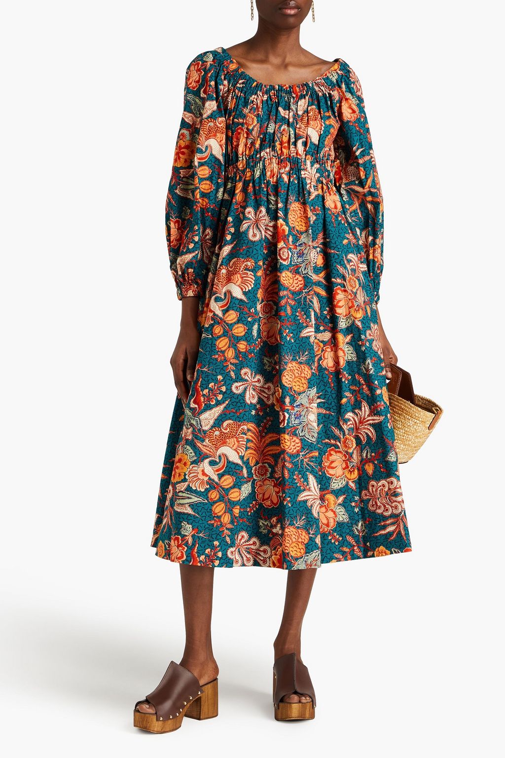 ULLA JOHNSON Helena floral-print cotton-poplin midi dress