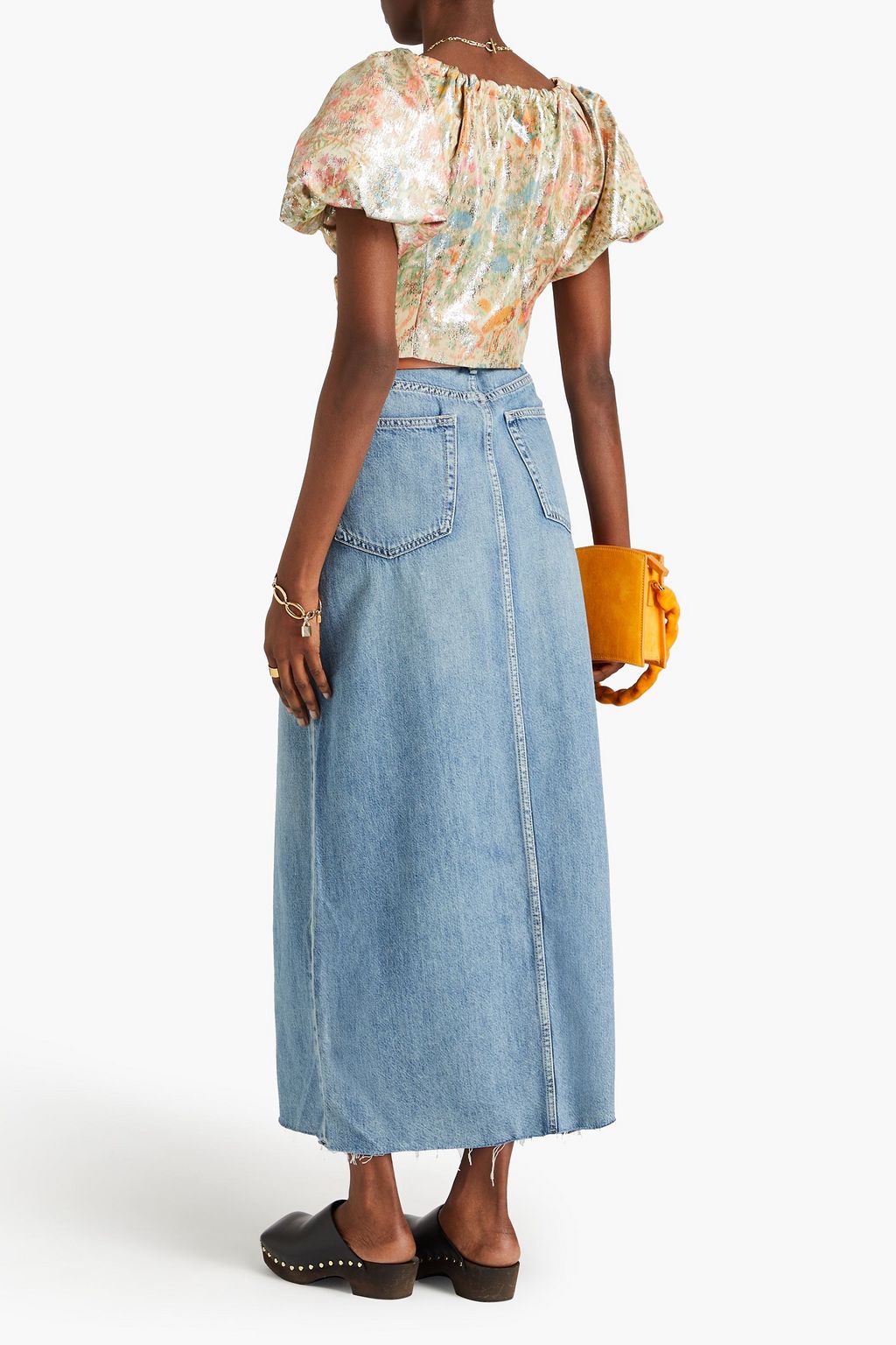 ULLA JOHNSON Nerida Cropped Oberteil aus floralem Jacquard mit Metallic-Effekt