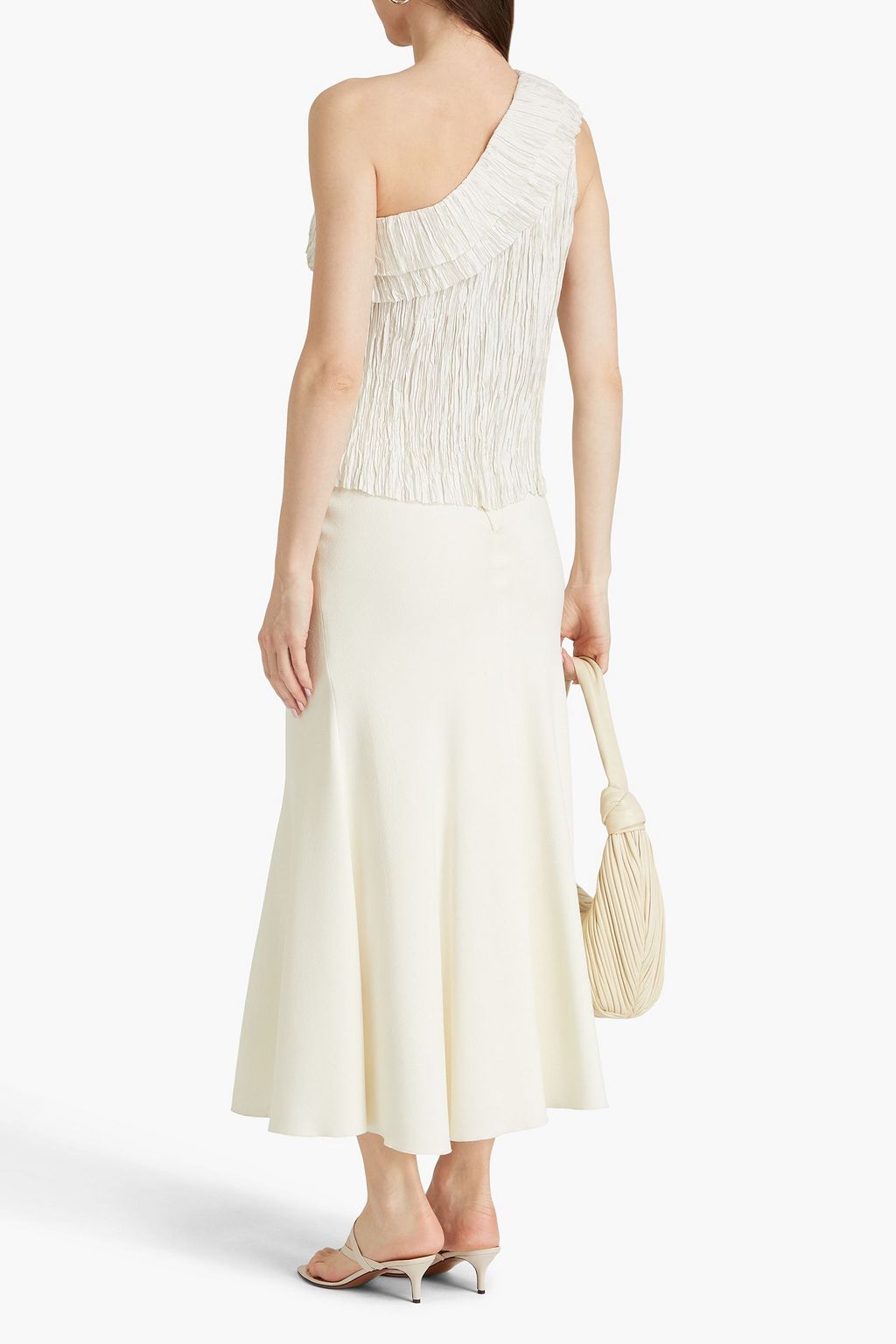 ULLA JOHNSON Ravenna one-shoulder plissé-satin top