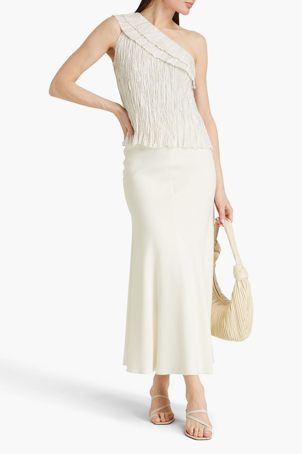 ULLA JOHNSON Ravenna one-shoulder plissé-satin top