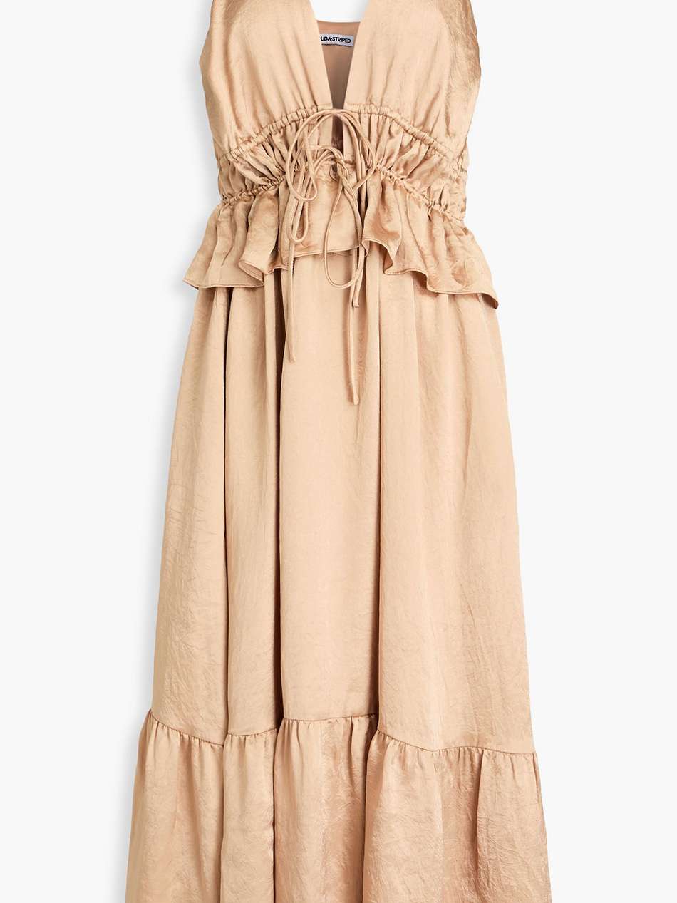 ruffled crinkled-satin midi dress