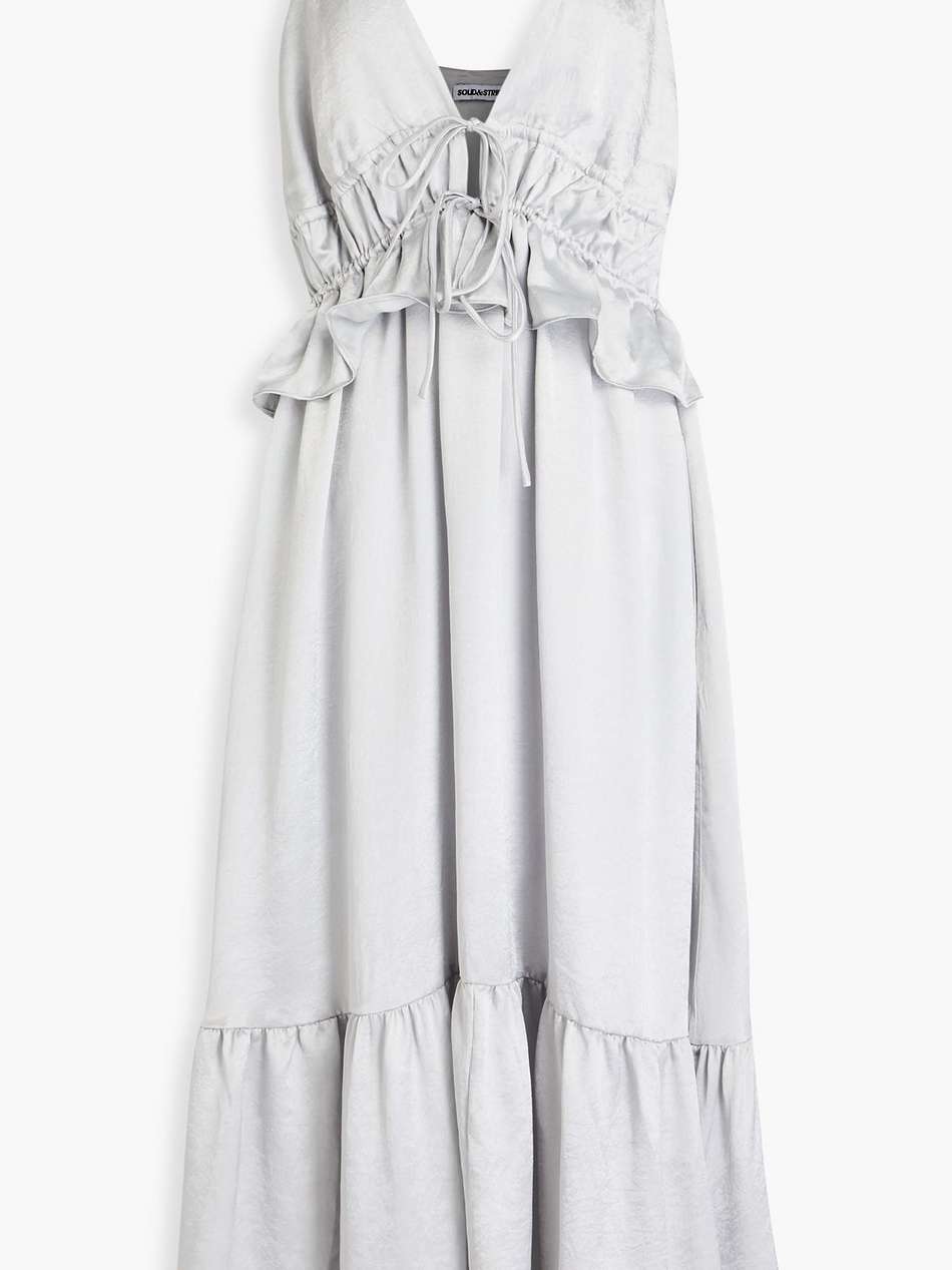 ruffled crinkled-satin midi dress