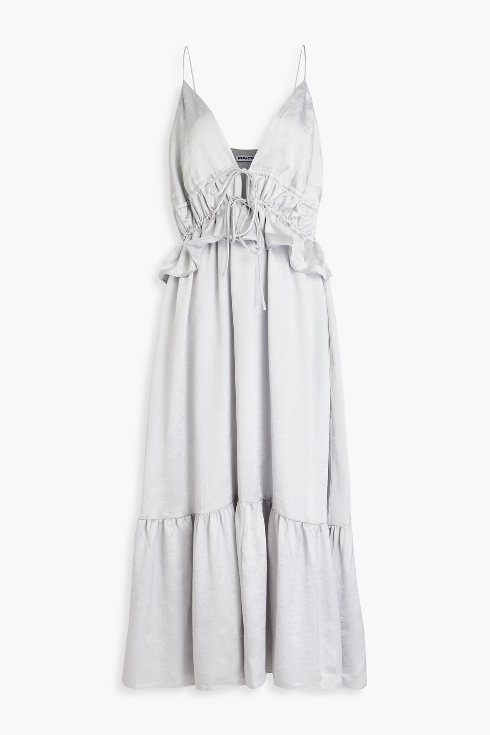 Solid & Striped Ruffled Crinkled-satin Midi Dress In Light Gray