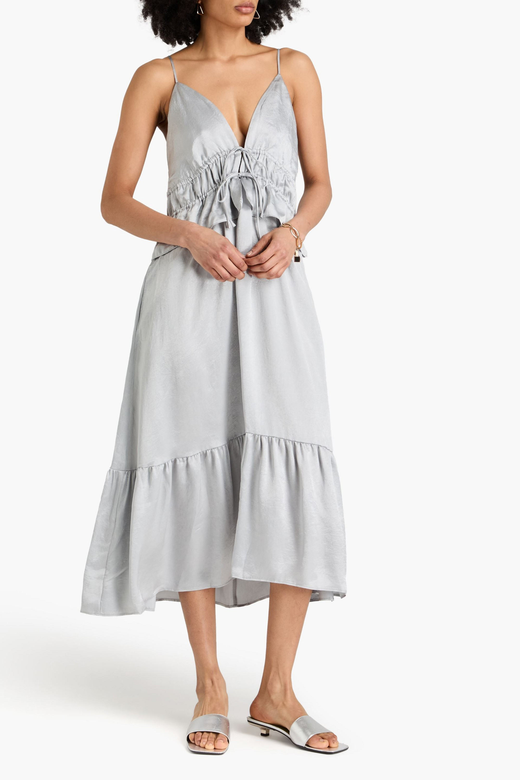 Solid & Striped Ruffled crinkled-satin midi dress