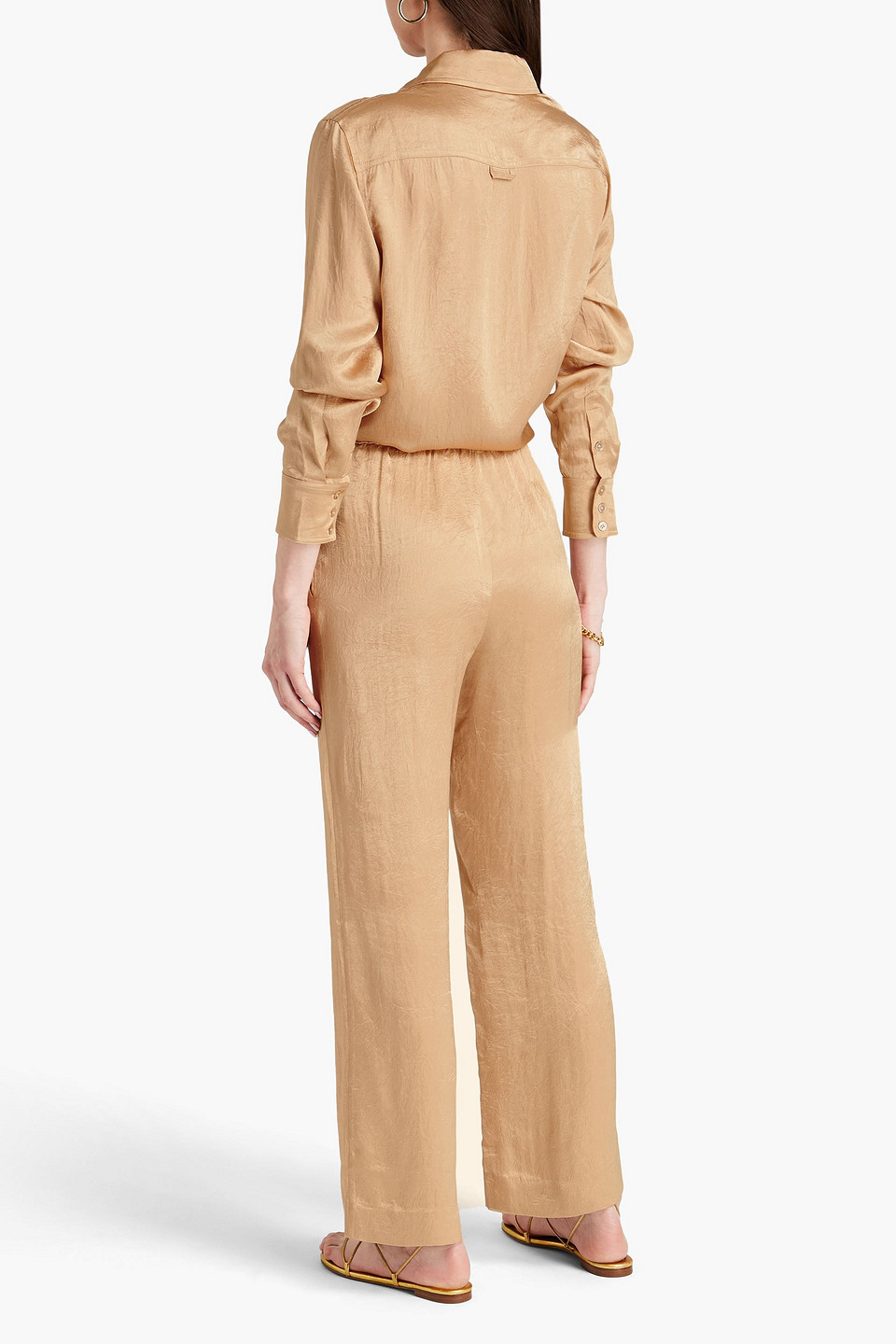 Shop Solid & Striped The Ellis Crinkled-satin Straight-leg Pants In Sand