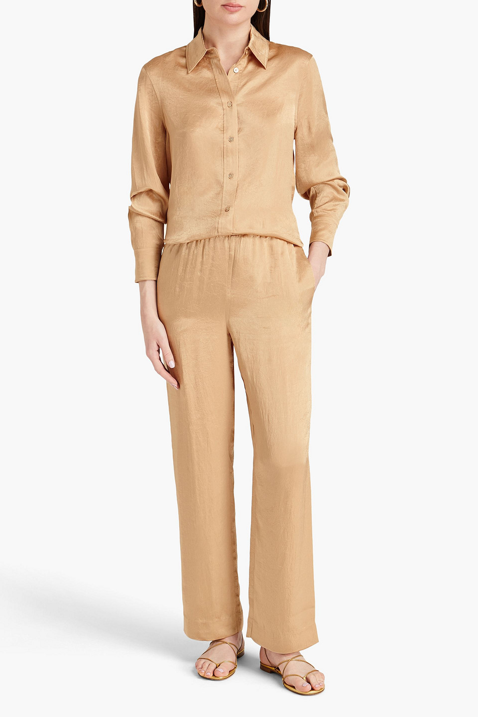 Shop Solid & Striped The Ellis Crinkled-satin Straight-leg Pants In Sand