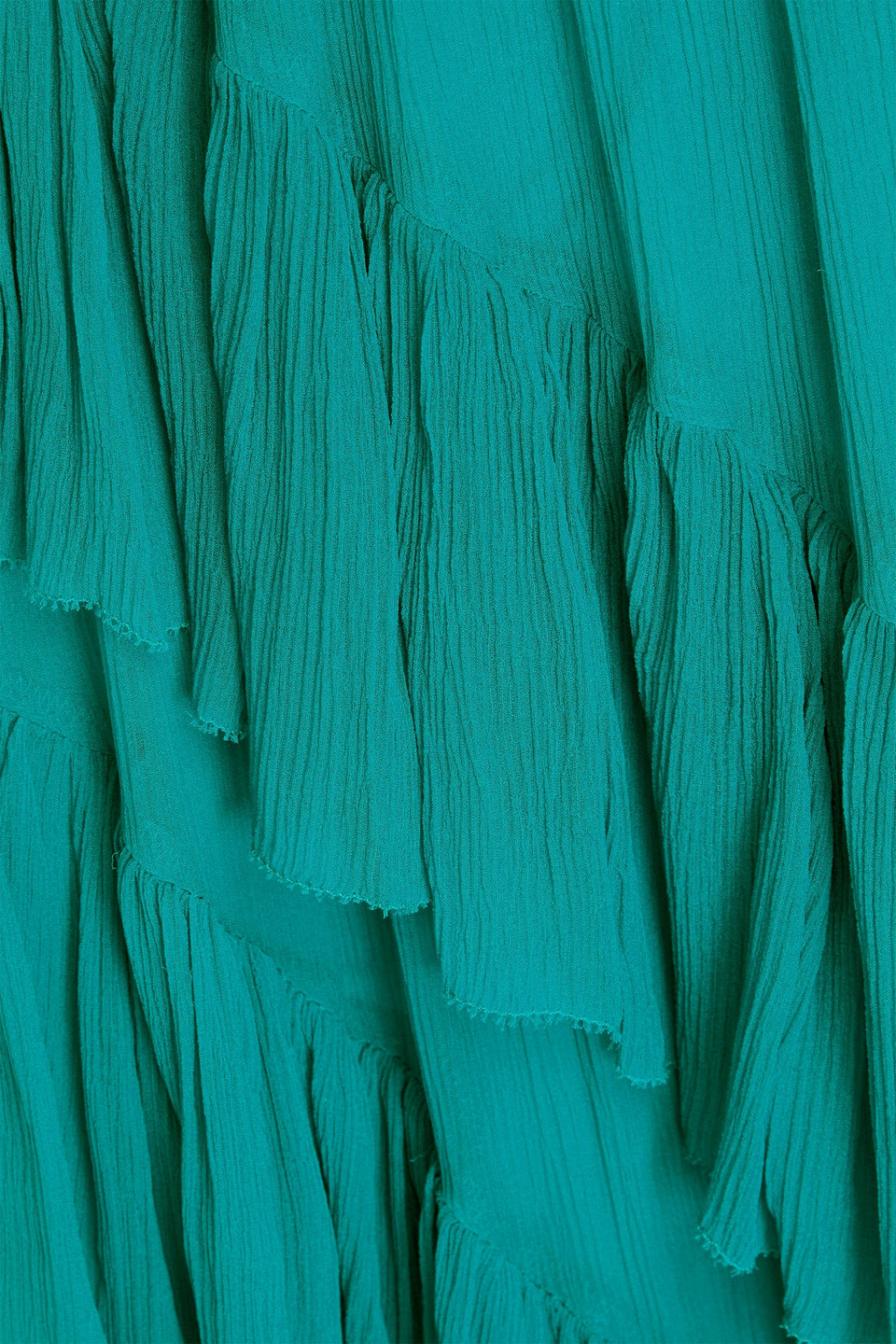 Shop Ulla Johnson Aveline Ruffled Silk-crepon Gown In Petrol