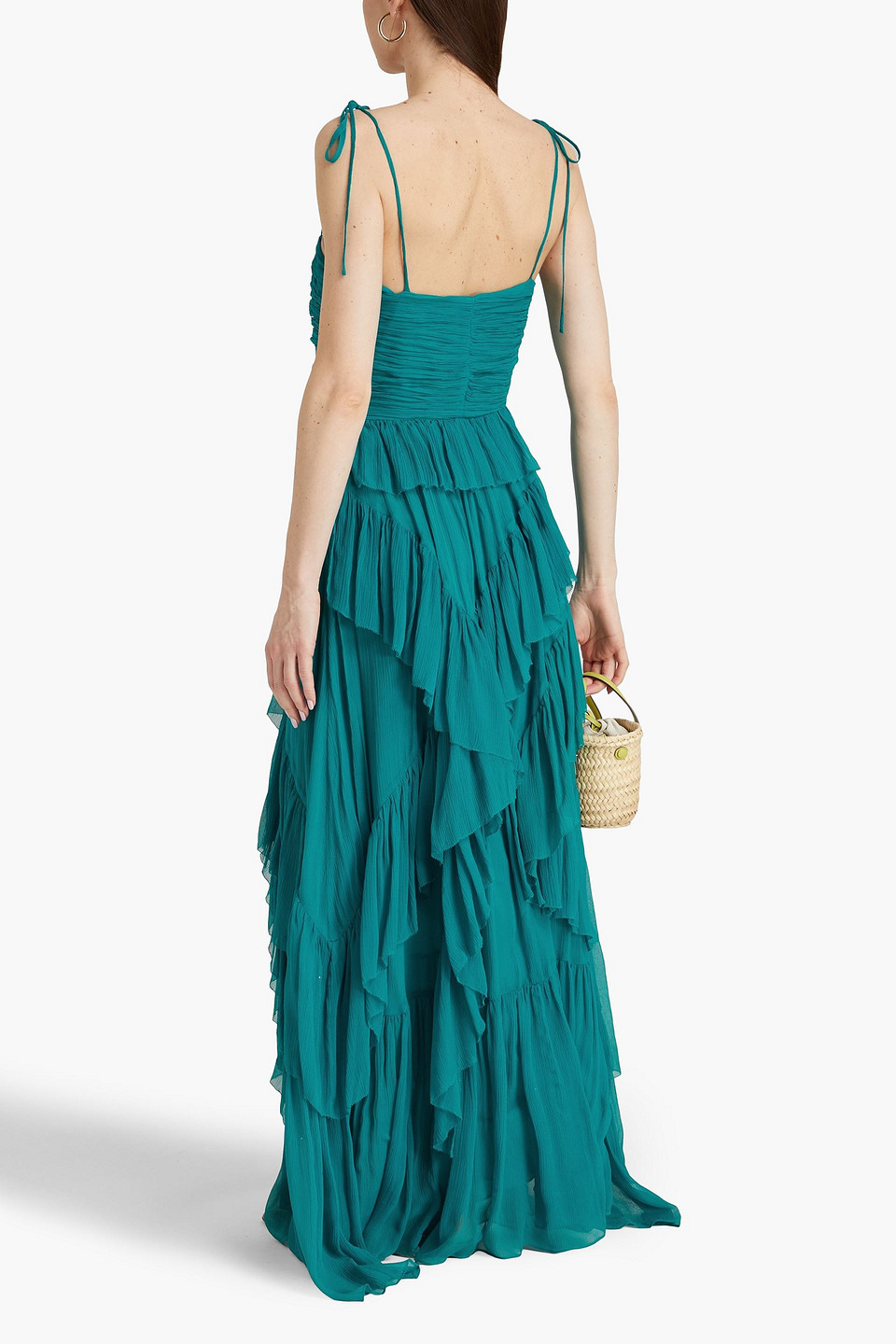 Shop Ulla Johnson Aveline Ruffled Silk-crepon Gown In Petrol