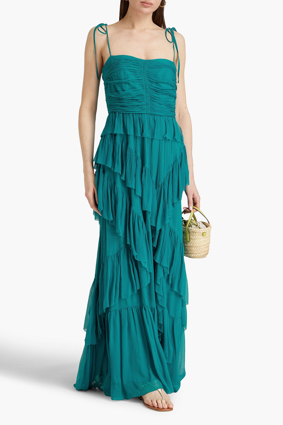 ULLA JOHNSON AVELINE RUFFLED SILK-CREPON GOWN