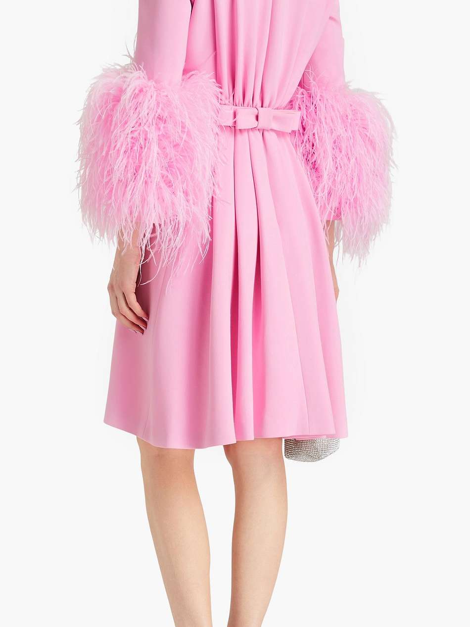 feather-trimmed crepe dress