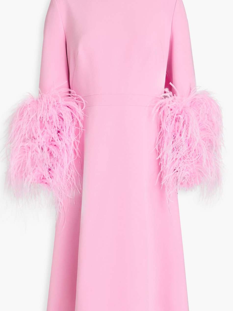 feather-trimmed crepe dress