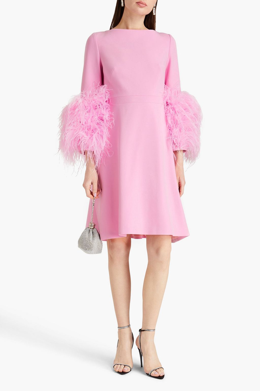 HUISHAN ZHANG Kleid aus Crêpe mit Federn