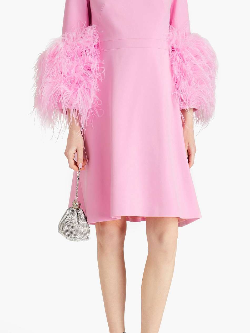 feather-trimmed crepe dress