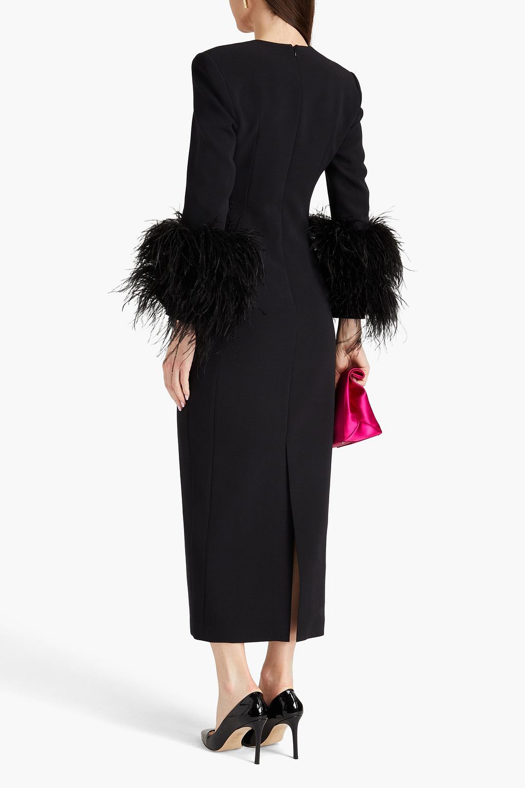 HUISHAN ZHANG Fontaine feather-trimmed crepe midi dress