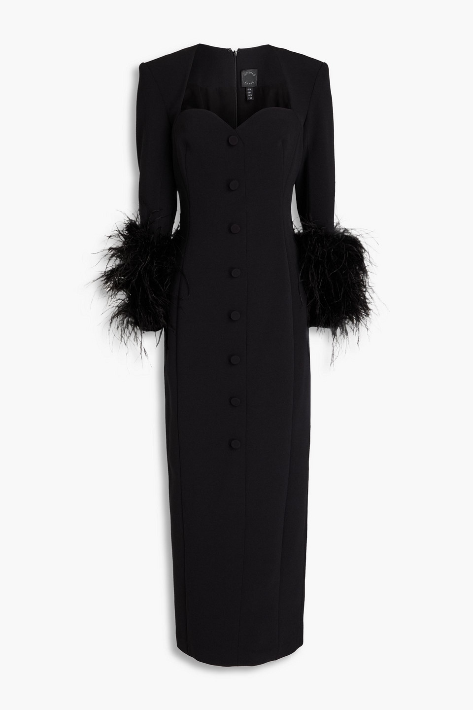 Huishan Zhang Fontaine Feather-trimmed Crepe Midi Dress In Black